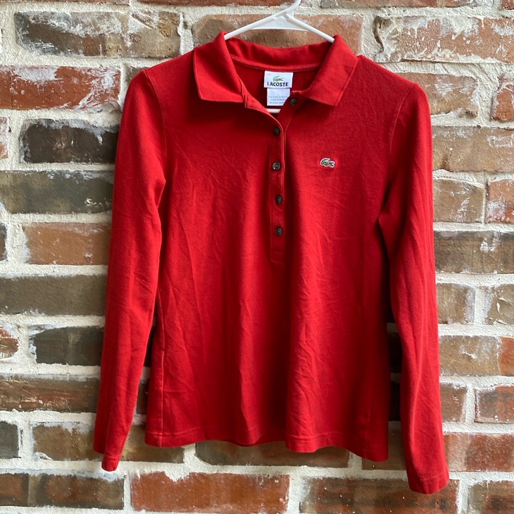 Lacoste Red Long Sleeve Polo Top